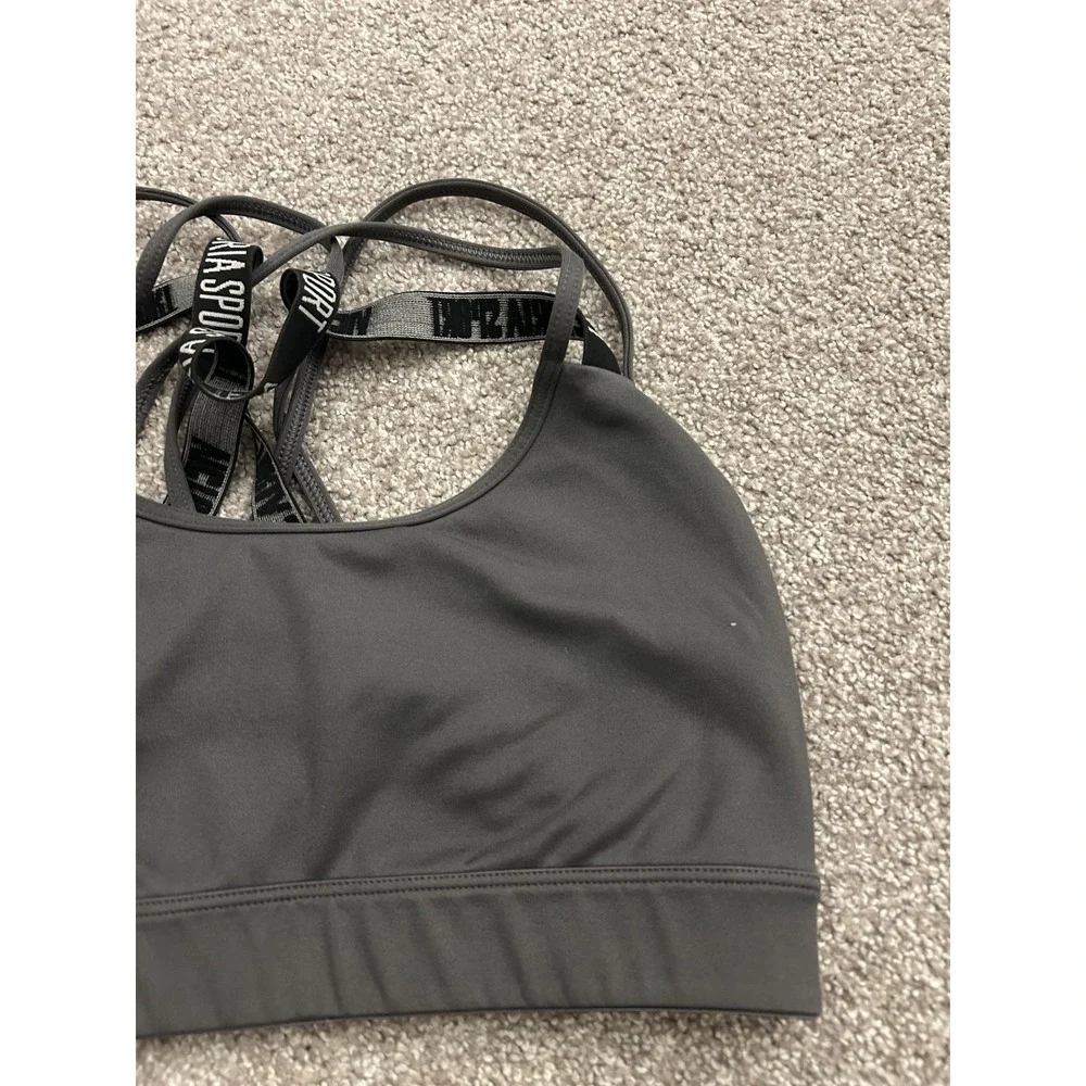 Victoria Sport Sports Bra Womens Medium Gray Excellent Multi-Strap‎ Logo Back